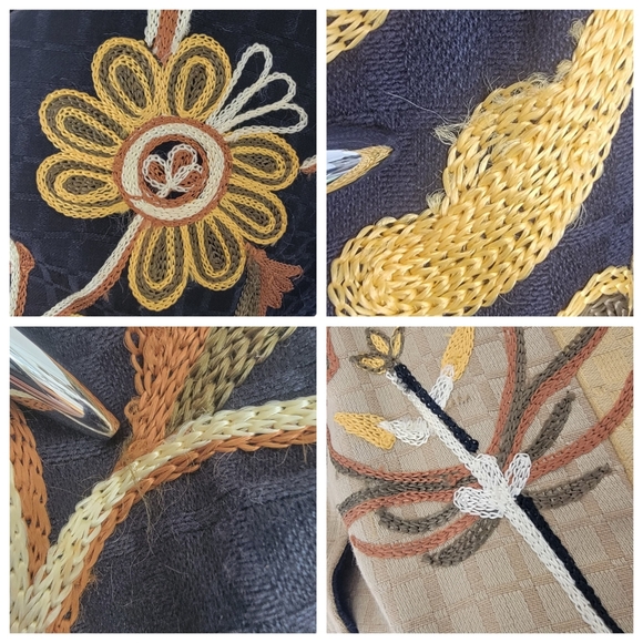 Vintage 90’s Jacket Lagenlook Black Tan Color Block Embroidered Patchwor… - Picture 14 of 16